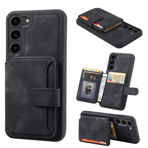 Para Samsung Galaxy S23 + 5G Skin Feel Dream Cepillo antirrobo a prueba de golpes Funda para tarjeta de piel portátil Funda para teléfono (Negro)