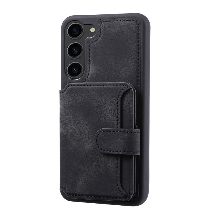 Para Samsung Galaxy S23 + 5G Skin Feel Dream Cepillo antirrobo a prueba de golpes Funda para tarjeta de piel portátil Funda para teléfono (Negro)