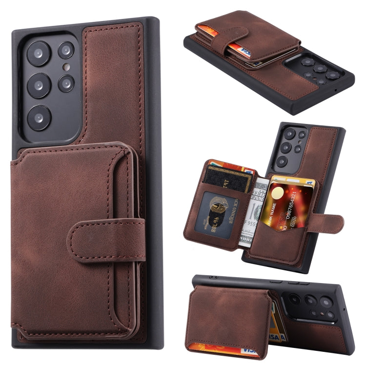 Para Samsung Galaxy S23 Ultra 5G Skin Feel Dream Cepillo antirrobo a prueba de golpes Estuche portátil para tarjeta de piel (café)