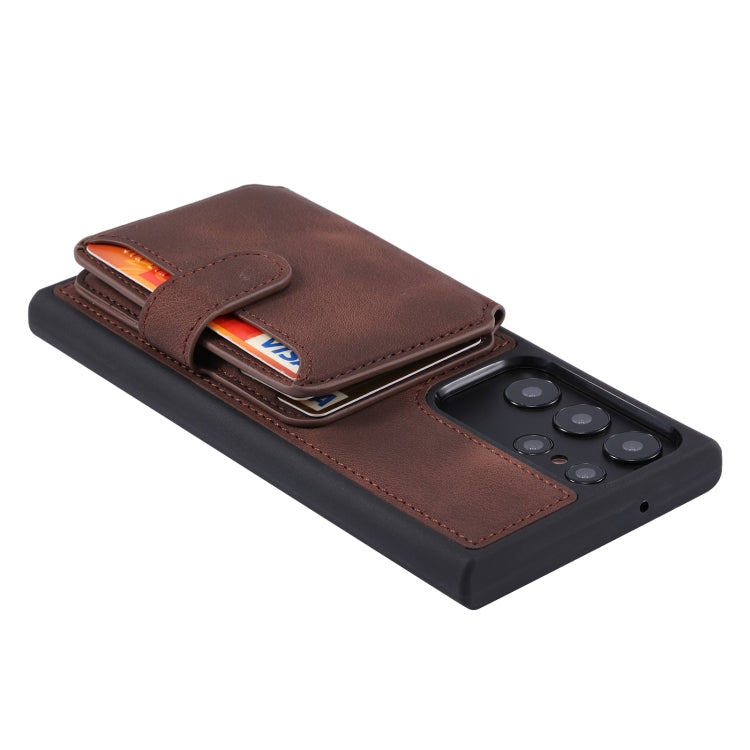 Para Samsung Galaxy S23 Ultra 5G Skin Feel Dream Cepillo antirrobo a prueba de golpes Estuche portátil para tarjeta de piel (café)