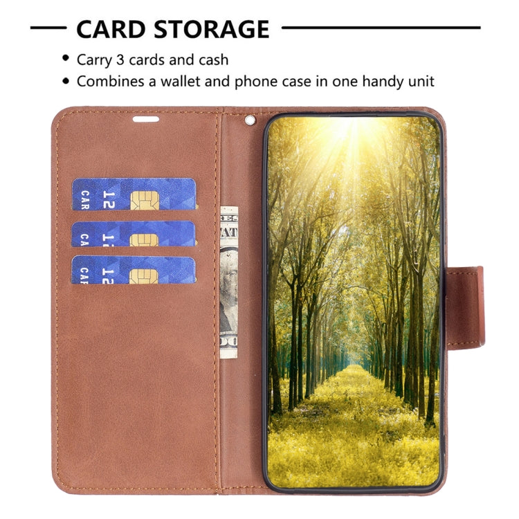 Para Samsung Galaxy M14 5G Funda de cuero con textura de piel de cordero (marrón)