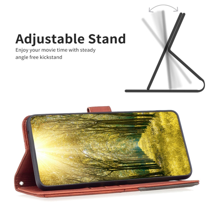Para Samsung Galaxy M14 5G Hebilla magnética Rombo Textura Funda de cuero para teléfono (Marrón)