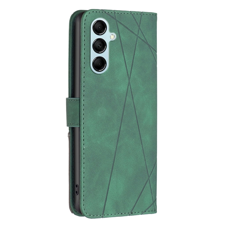 Para Samsung Galaxy M14 5G Hebilla magnética Rombo Textura Funda de cuero para teléfono (Verde)