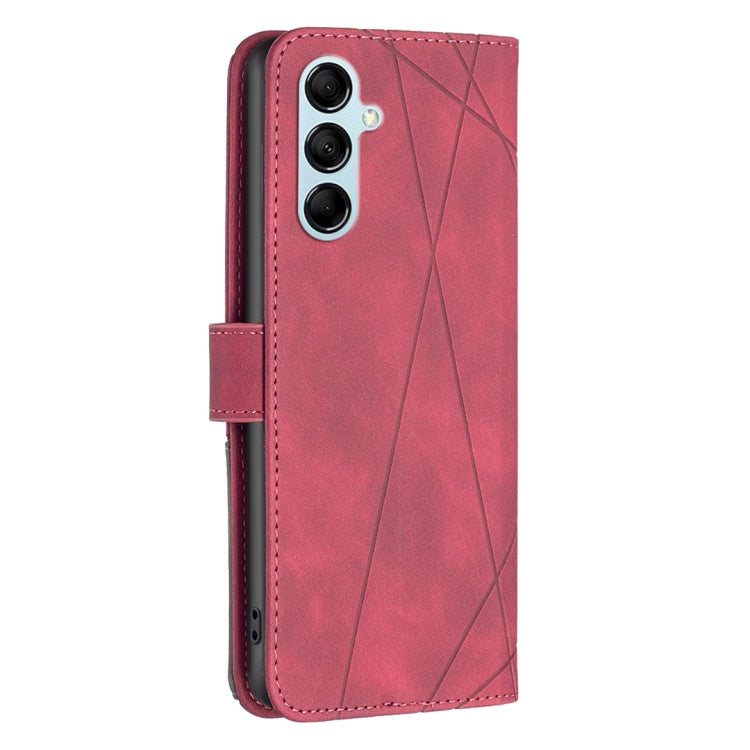 Para Samsung Galaxy M14 5G Hebilla magnética Rombo Textura Funda de cuero para teléfono (Rojo)