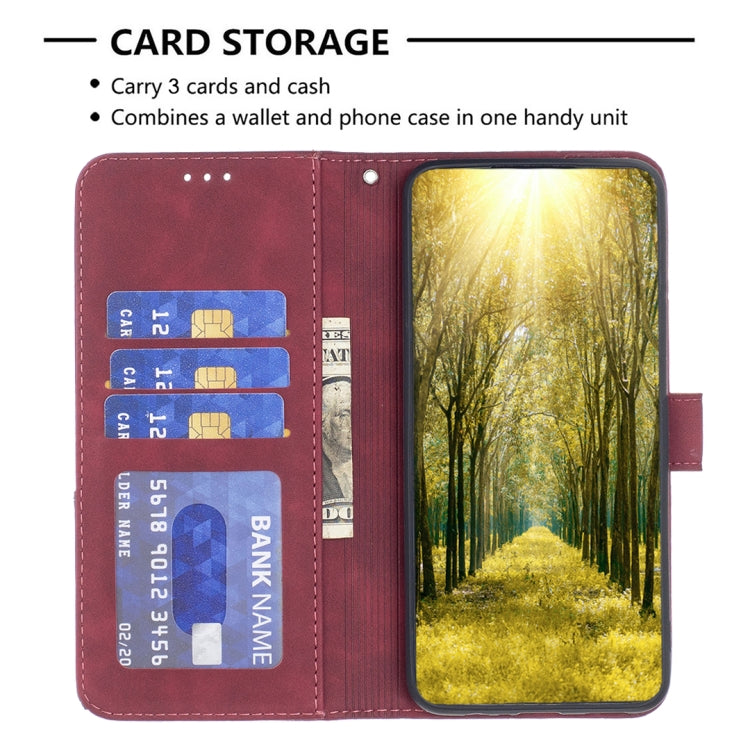 Para Samsung Galaxy M14 5G Hebilla magnética Rombo Textura Funda de cuero para teléfono (Rojo)