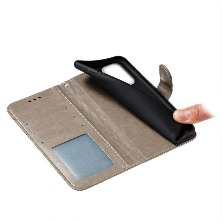 Para Samsung Galaxy A14 4G Flor de encaje en relieve Flip Funda de cuero para teléfono (Gris)