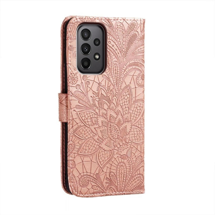Para Samsung Galaxy A24 5G Flor de encaje en relieve Flip Funda de cuero para teléfono (Oro rosa)