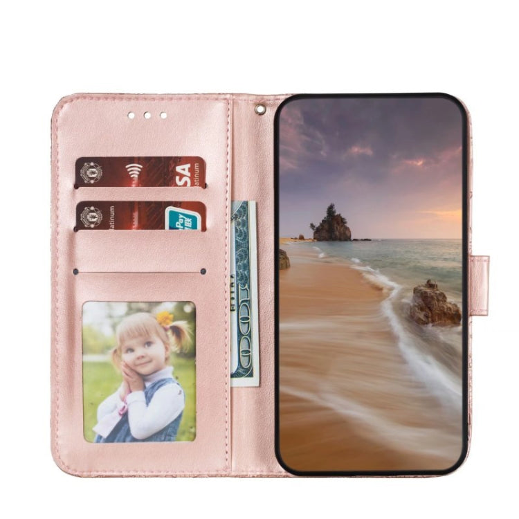 Para Samsung Galaxy A24 5G Flor de encaje en relieve Flip Funda de cuero para teléfono (Oro rosa)