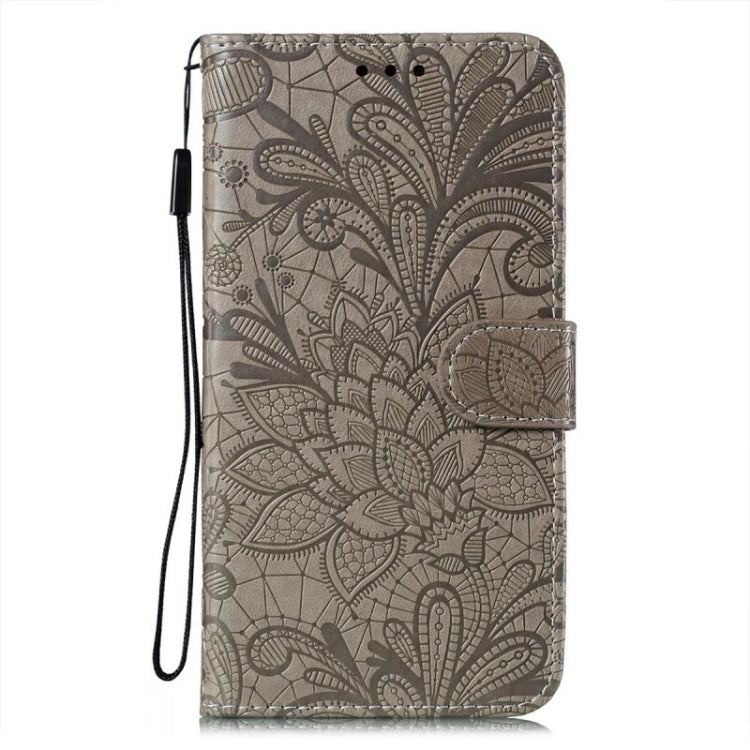 Para Samsung Galaxy A34 5G Flor de encaje en relieve Flip Funda de cuero para teléfono (Gris)