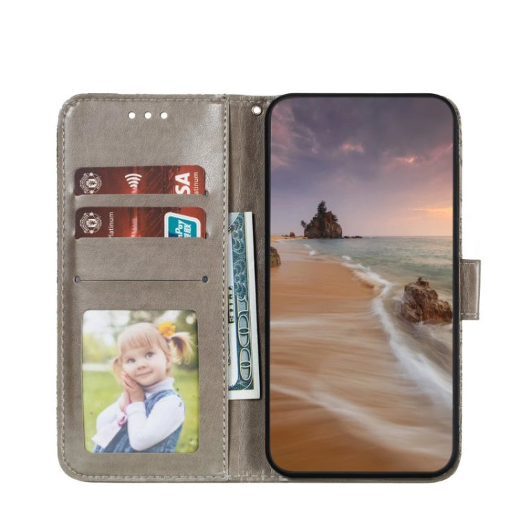 Para Samsung Galaxy A34 5G Flor de encaje en relieve Flip Funda de cuero para teléfono (Gris)