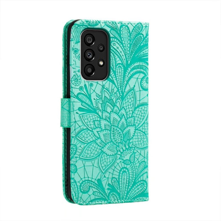 Para Samsung Galaxy A54 5G Flor de encaje en relieve Flip Funda de cuero para teléfono (Verde)