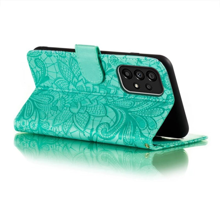 Para Samsung Galaxy A54 5G Flor de encaje en relieve Flip Funda de cuero para teléfono (Verde)