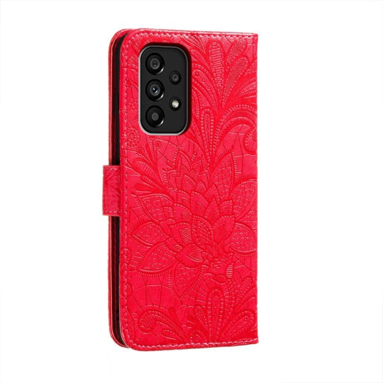 Para Samsung Galaxy A54 5G Lace Flower Relieve Flip Funda de cuero para teléfono (Rojo)