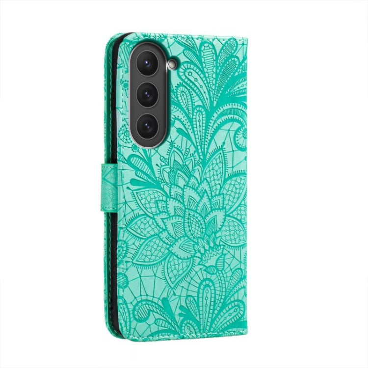 Para Samsung Galaxy S23 5G Flor de encaje en relieve Flip Funda de cuero para teléfono (Verde)
