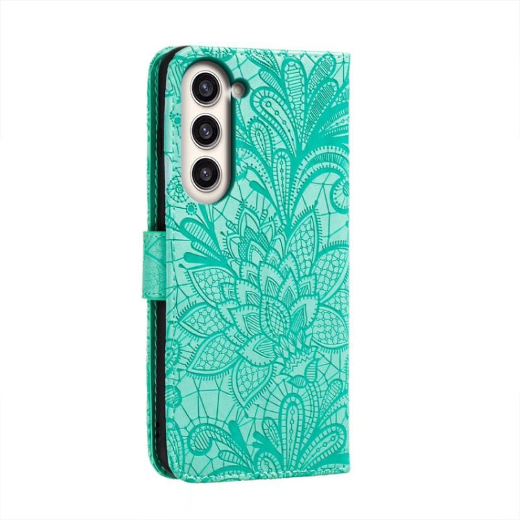 Para Samsung Galaxy S23+ 5G Flor de encaje en relieve Flip Funda de cuero para teléfono (Verde)