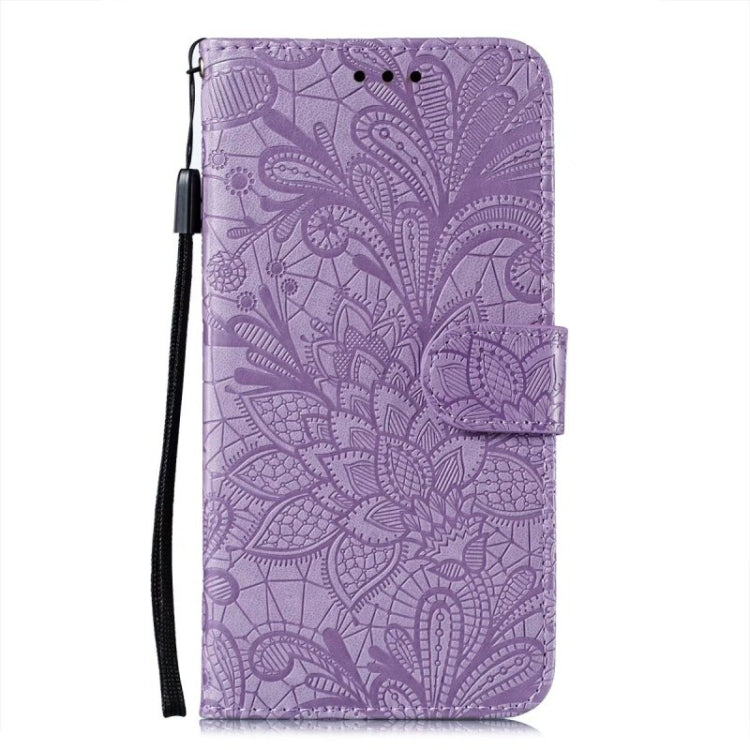 Para Samsung Galaxy S23 Ultra 5G Flor de encaje en relieve Flip Funda de cuero para teléfono (Púrpura)