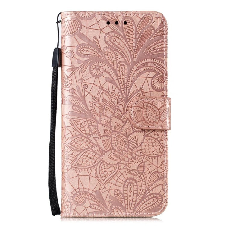 Para Samsung Galaxy S23 Ultra 5G Flor de encaje en relieve Flip Funda de cuero para teléfono (Oro rosa)