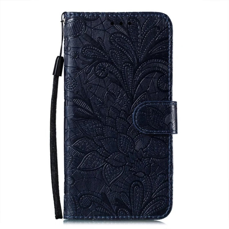 Para Samsung Galaxy S23 Ultra 5G Lace Flower Relieve Flip Funda de cuero para teléfono (Azul oscuro)