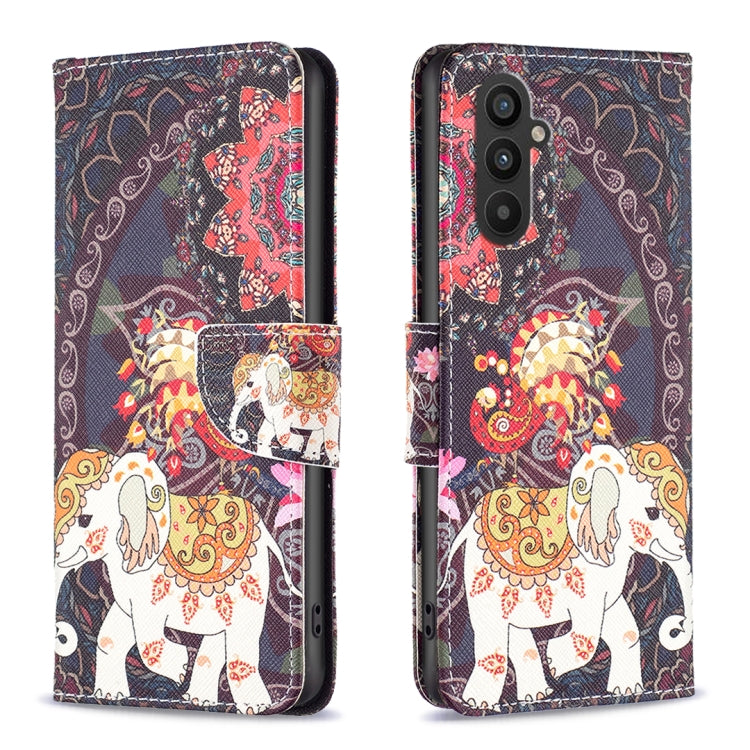 Para Samsung Galaxy A24 4G Caja de teléfono de cuero con dibujo coloreado (Elefante de flores)
