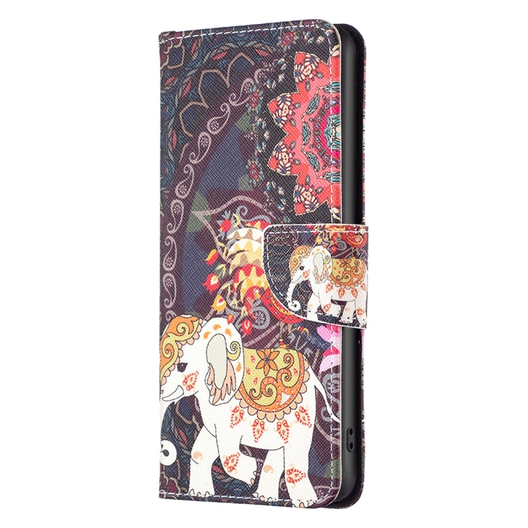 Para Samsung Galaxy A24 4G Caja de teléfono de cuero con dibujo coloreado (Elefante de flores)