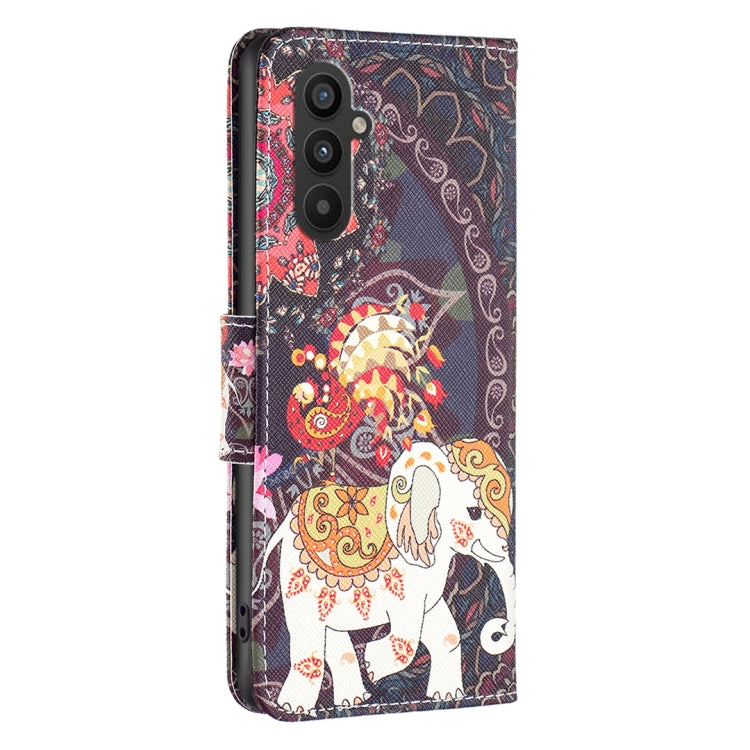 Para Samsung Galaxy A24 4G Caja de teléfono de cuero con dibujo coloreado (Elefante de flores)