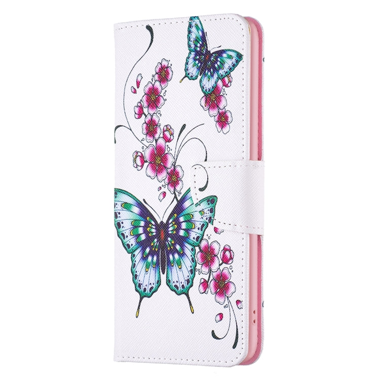 Para Samsung Galaxy A24 4G Estuche de teléfono de cuero con dibujo coloreado (mariposa de flor de durazno)