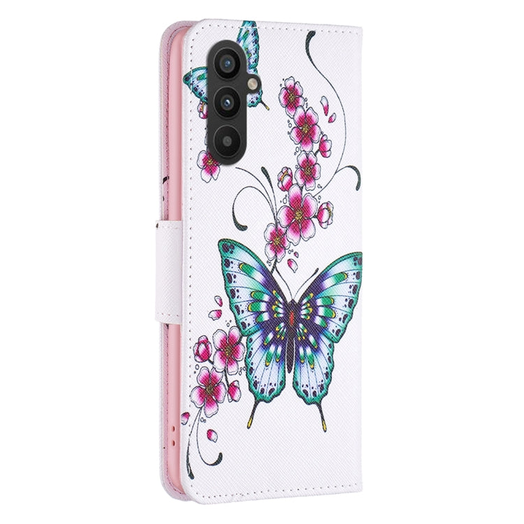 Para Samsung Galaxy A24 4G Estuche de teléfono de cuero con dibujo coloreado (mariposa de flor de durazno)