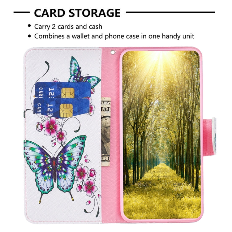 Para Samsung Galaxy A24 4G Estuche de teléfono de cuero con dibujo coloreado (mariposa de flor de durazno)