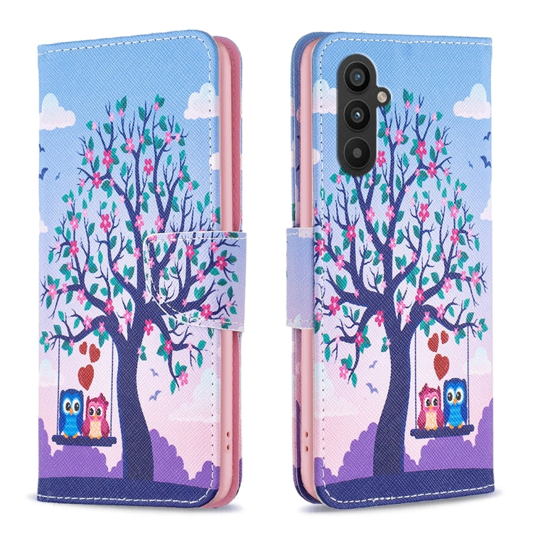 Para Samsung Galaxy A24 4G Estuche de teléfono de cuero con dibujo coloreado (Búho)