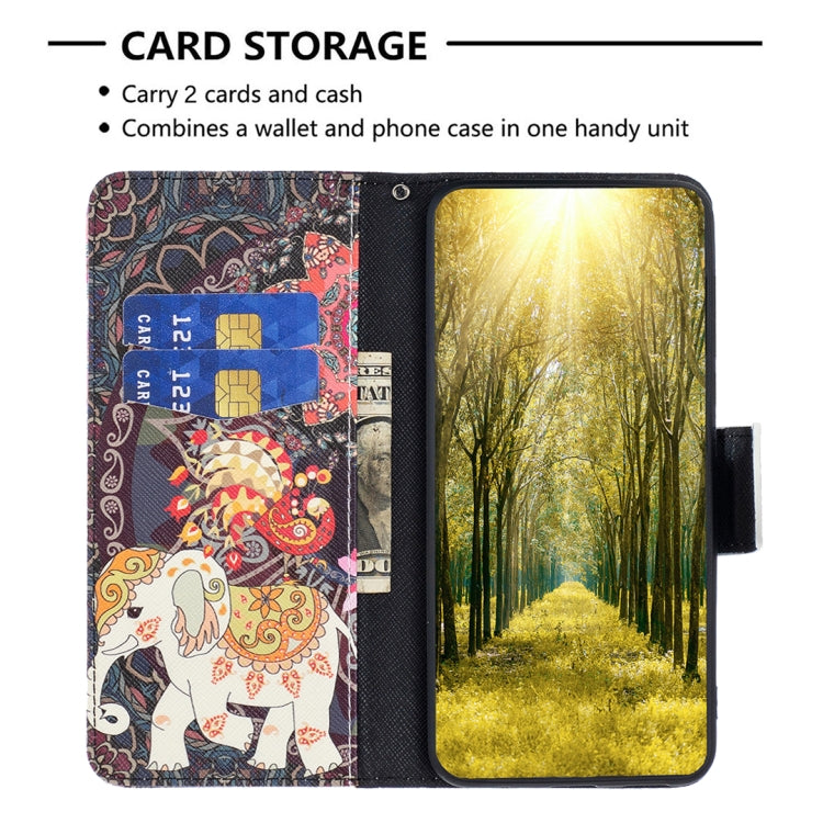 Para Samsung Galaxy M14 5G Estuche para teléfono de cuero con dibujo coloreado (elefante de flores)