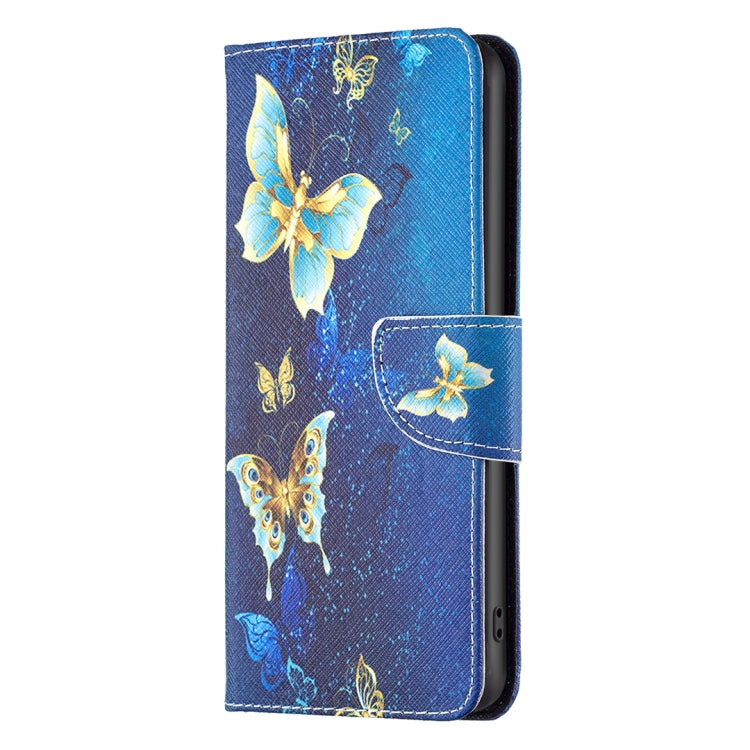Para Samsung Galaxy M14 5G Estuche para teléfono de cuero con dibujo coloreado (mariposa dorada)