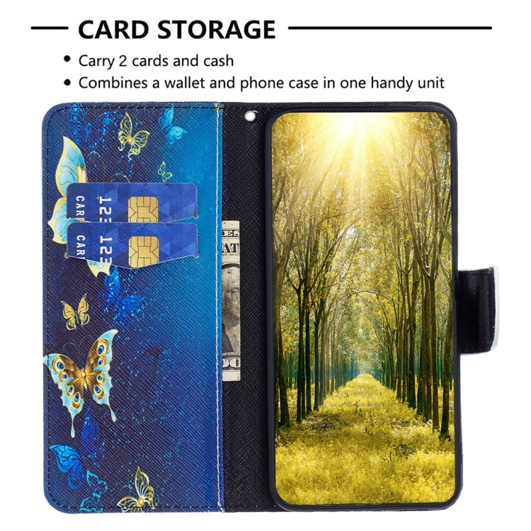 Para Samsung Galaxy M14 5G Estuche para teléfono de cuero con dibujo coloreado (mariposa dorada)