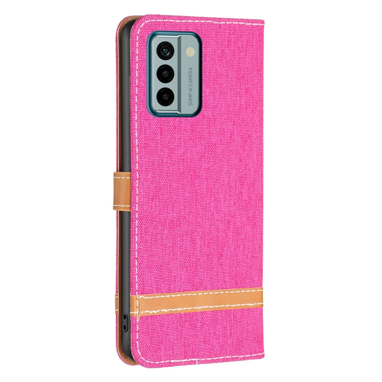 Para Nokia G22 Color Block Denim Texture Leather Phone Case (Rose Red)