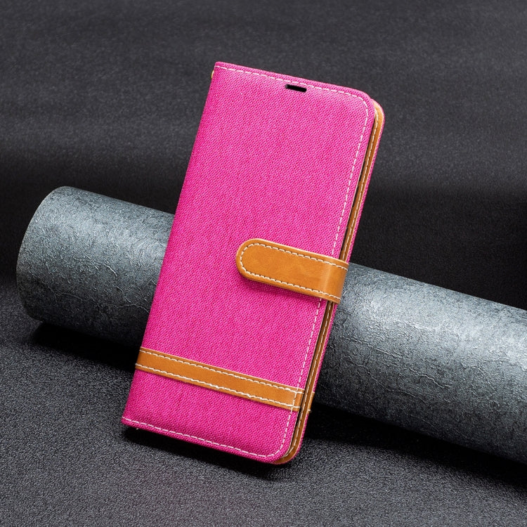 Para Nokia G22 Color Block Denim Texture Leather Phone Case (Rose Red)
