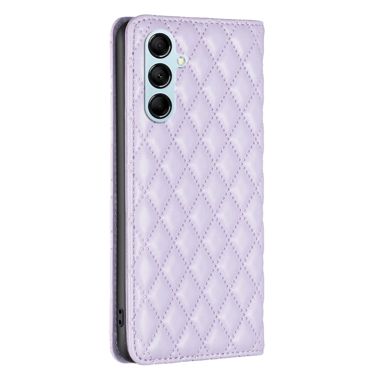 Para Samsung Galaxy M14 5G Diamond Lattice Magnetic Leather Flip Phone Case (Púrpura)