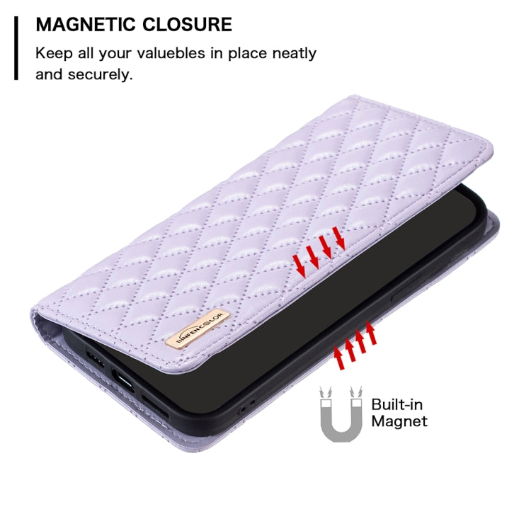 Para Samsung Galaxy M14 5G Diamond Lattice Magnetic Leather Flip Phone Case (Púrpura)