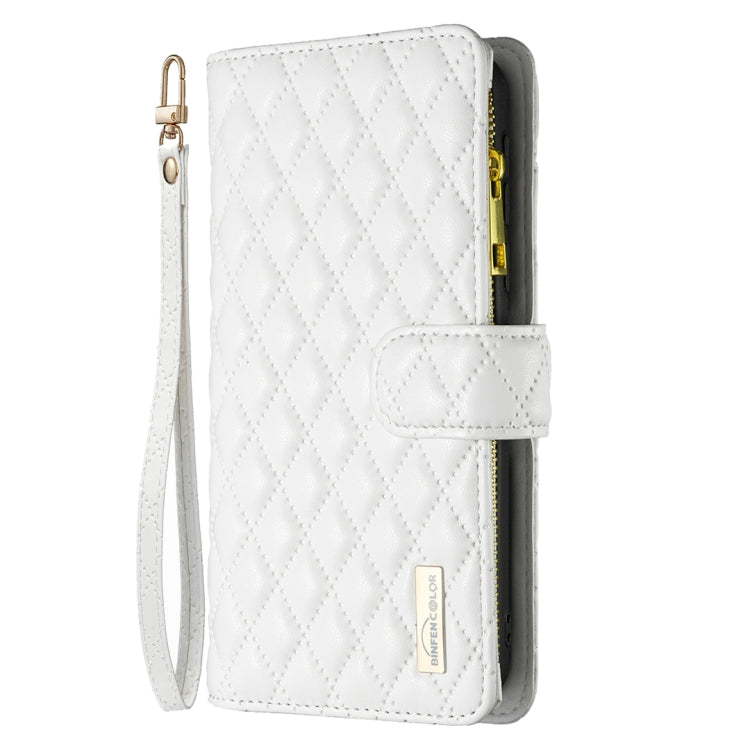 Para Samsung Galaxy A24 4G Diamond Lattice Zipper Wallet Funda de cuero con tapa para teléfono (Blanco)
