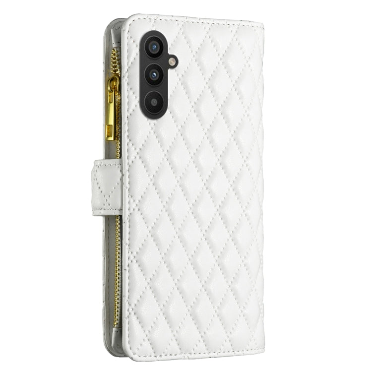 Para Samsung Galaxy A24 4G Diamond Lattice Zipper Wallet Funda de cuero con tapa para teléfono (Blanco)