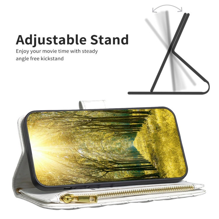 Para Samsung Galaxy A24 4G Diamond Lattice Zipper Wallet Funda de cuero con tapa para teléfono (Blanco)
