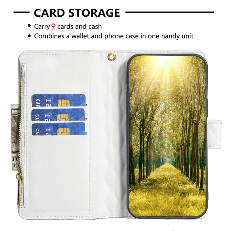 Para Samsung Galaxy A24 4G Diamond Lattice Zipper Wallet Funda de cuero con tapa para teléfono (Blanco)