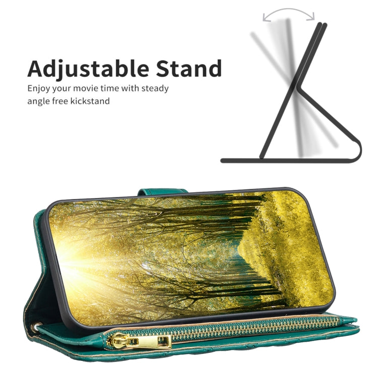 Para Samsung Galaxy M14 5G Diamond Lattice Zipper Wallet Funda de cuero con tapa para teléfono (Verde)