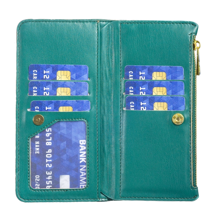 Para Samsung Galaxy M14 5G Diamond Lattice Zipper Wallet Funda de cuero con tapa para teléfono (Verde)