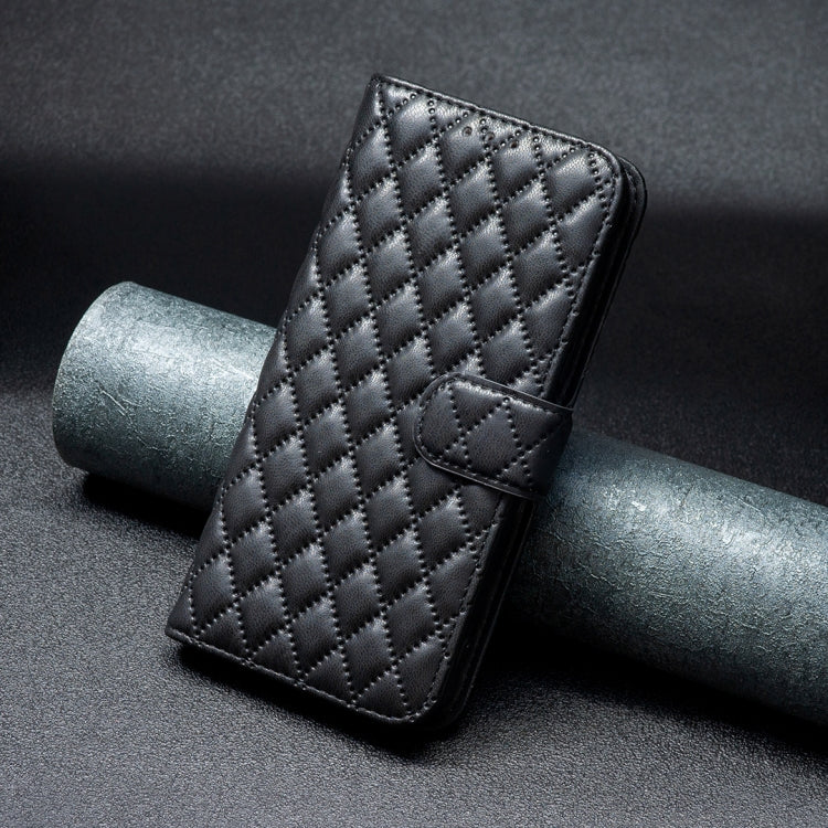Para Samsung Galaxy M14 5G Diamond Lattice Wallet Funda de cuero con tapa para teléfono (Negro)