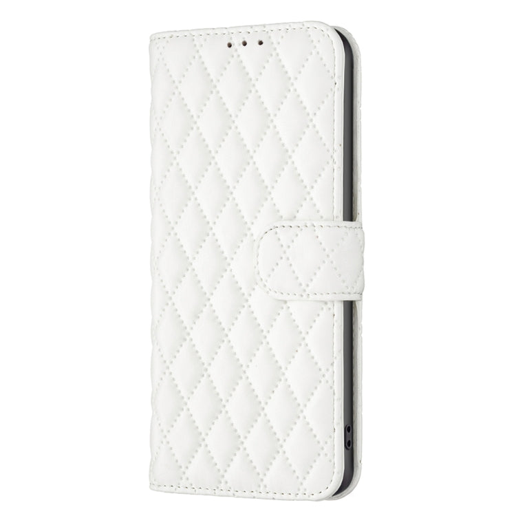 Para Samsung Galaxy M14 5G Diamond Lattice Wallet Funda de cuero con tapa para teléfono (Blanco)