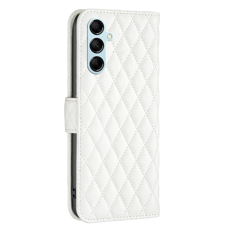 Para Samsung Galaxy M14 5G Diamond Lattice Wallet Funda de cuero con tapa para teléfono (Blanco)