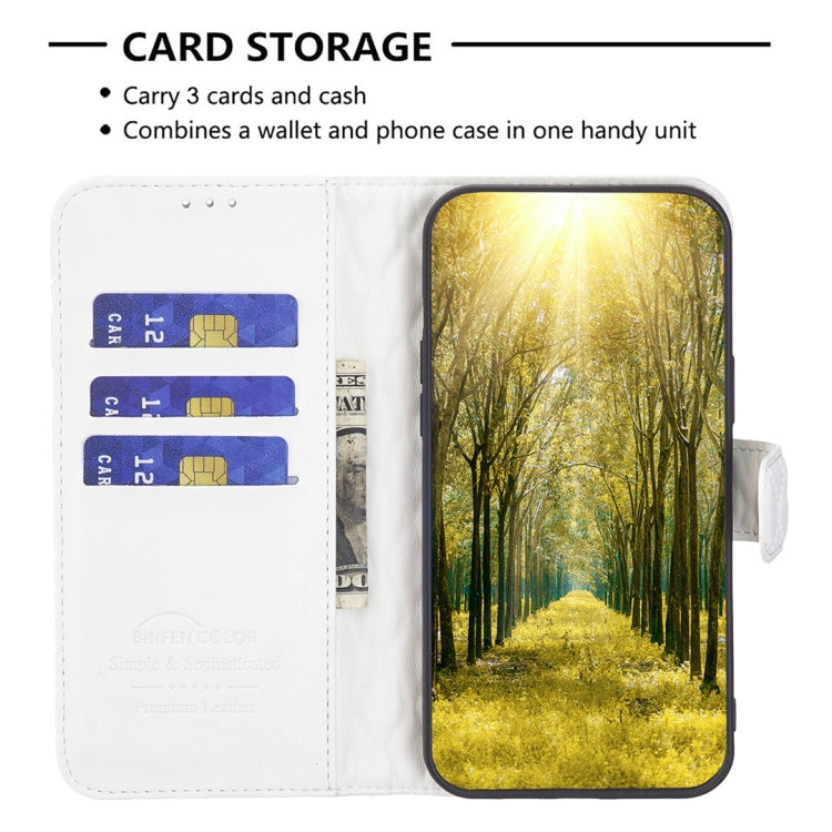 Para Samsung Galaxy M14 5G Diamond Lattice Wallet Funda de cuero con tapa para teléfono (Blanco)