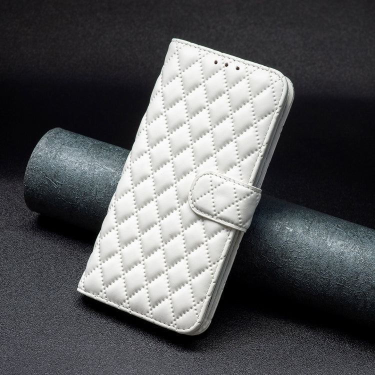 Para Samsung Galaxy M14 5G Diamond Lattice Wallet Funda de cuero con tapa para teléfono (Blanco)