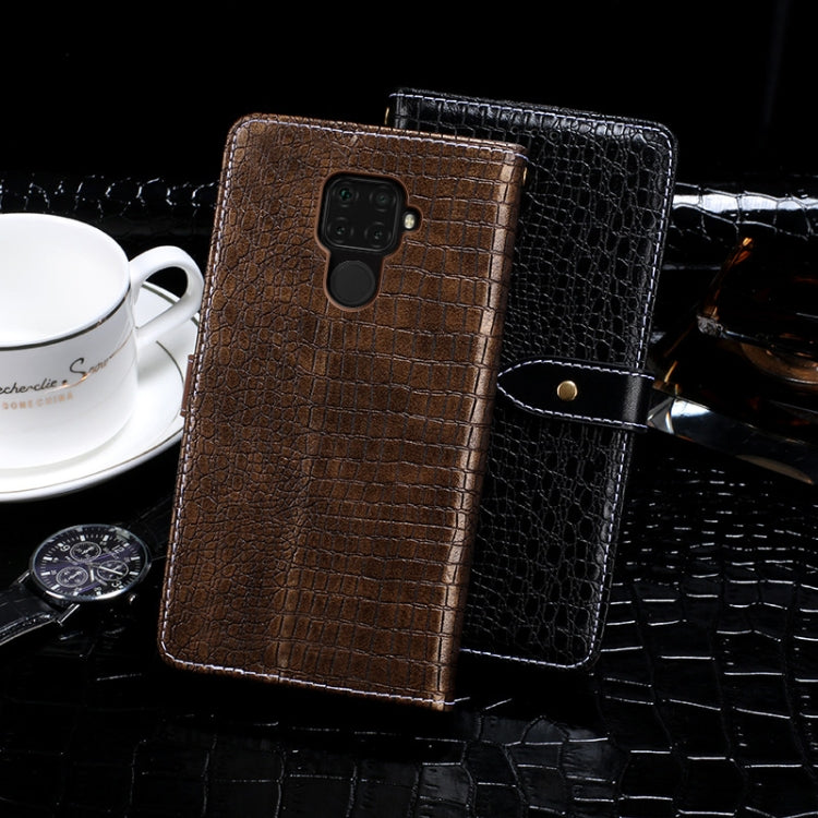Para Huawei Nova 5Z idewei Funda de cuero con tapa horizontal con textura de cocodrilo con soporte, ranuras para tarjetas y billetera (negro)