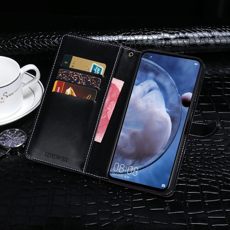 Para Huawei Nova 5Z idewei Funda de cuero con tapa horizontal con textura de cocodrilo con soporte, ranuras para tarjetas y billetera (negro)