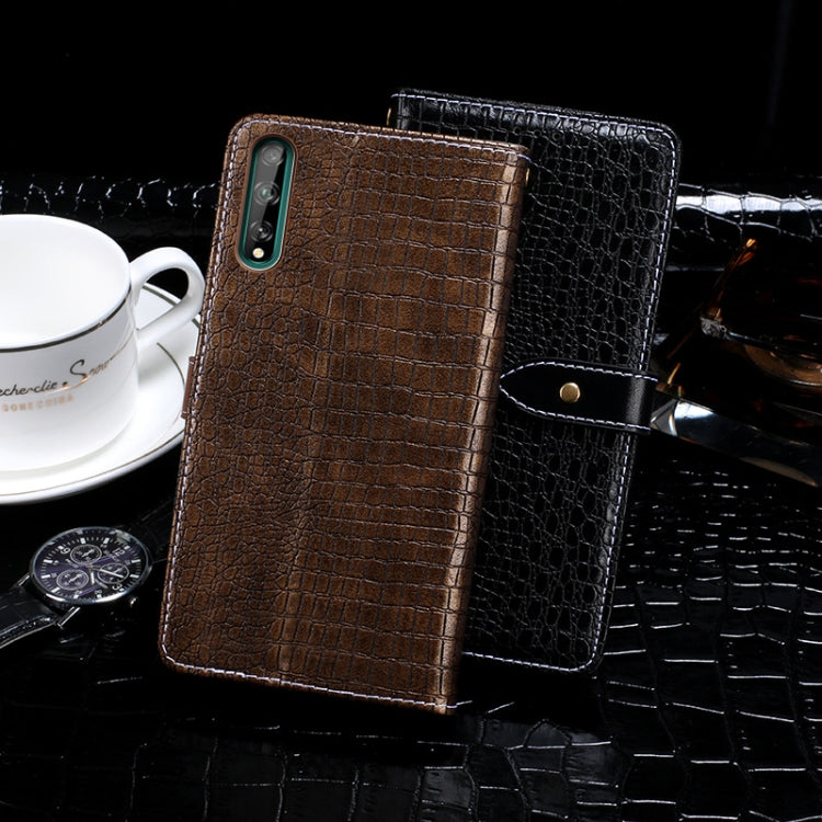 Para Huawei Enjoy 10s Funda de cuero con tapa horizontal con textura de cocodrilo idewei con soporte, ranuras para tarjetas y billetera (negro)